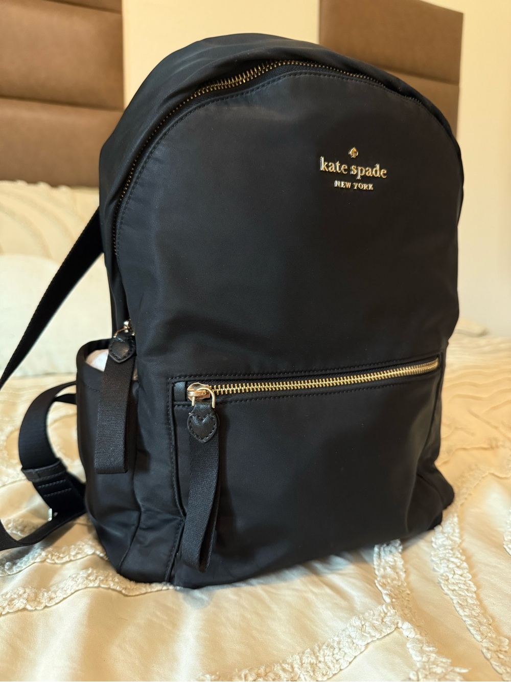 kate spade black nylon backpack with gold hardware